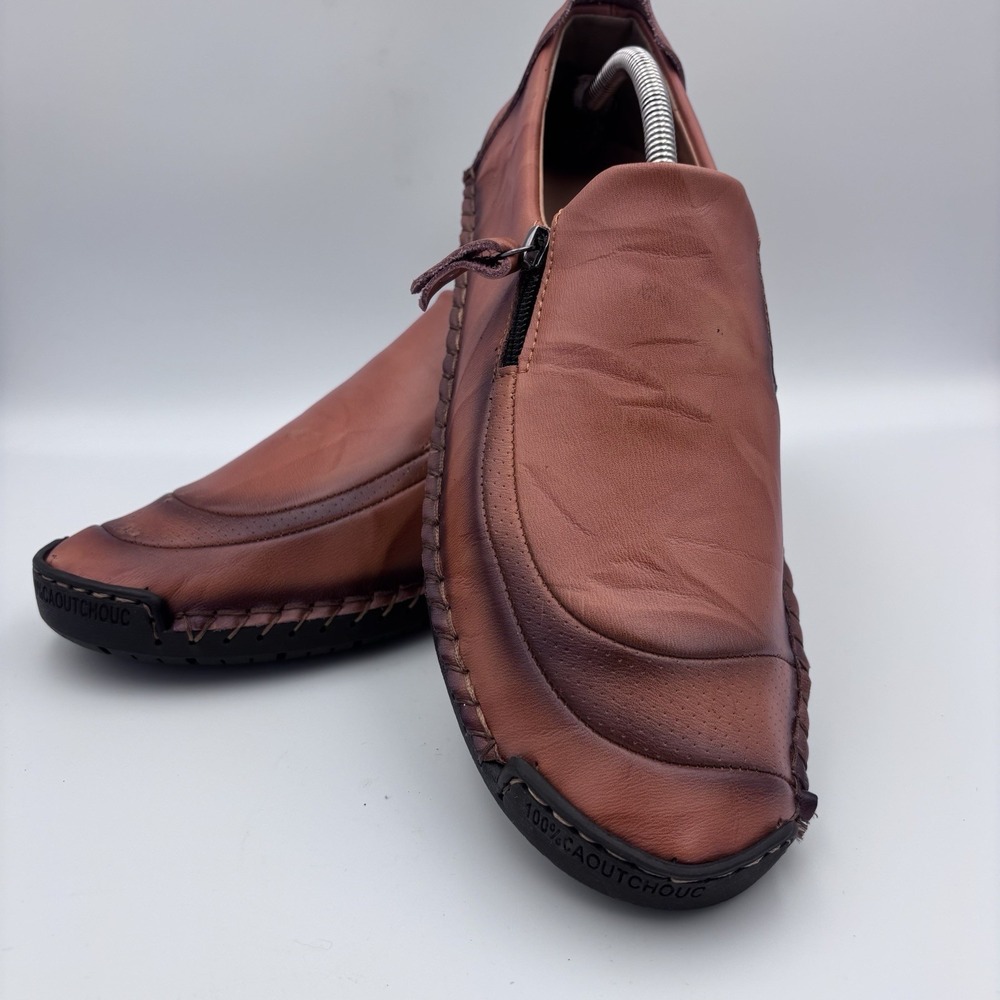 Fashion Menico 100% CAOUTCHOUC Men's Size 12 47 Brown Sewn Leather Slip On Sport